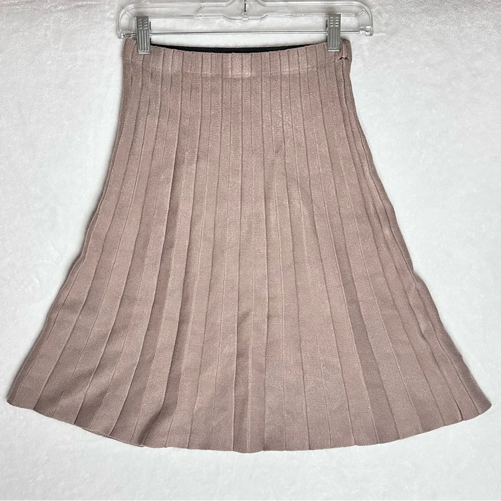 Milano Stretch Pleated Textured Beige/Brown/Tan Midi Skirt - Size S